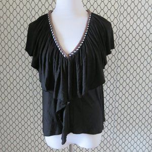 T-Bags Los Angeles Black Ruffle V Neck Top Blouse - Size XS